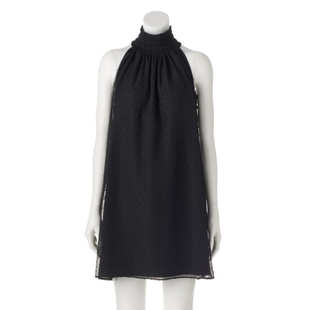 ELLE Black Swiss Dot Sleeveless Halter Shift Dress Medium NEW WITH TAGS! NWT!